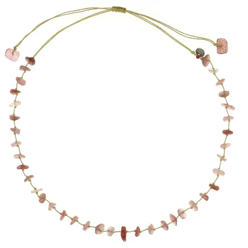 Collier en pierres naturelles Quartz rose .Peut se porter en ras de cou ou sautoir selon votre envie  en bracelet 3 tours poigne