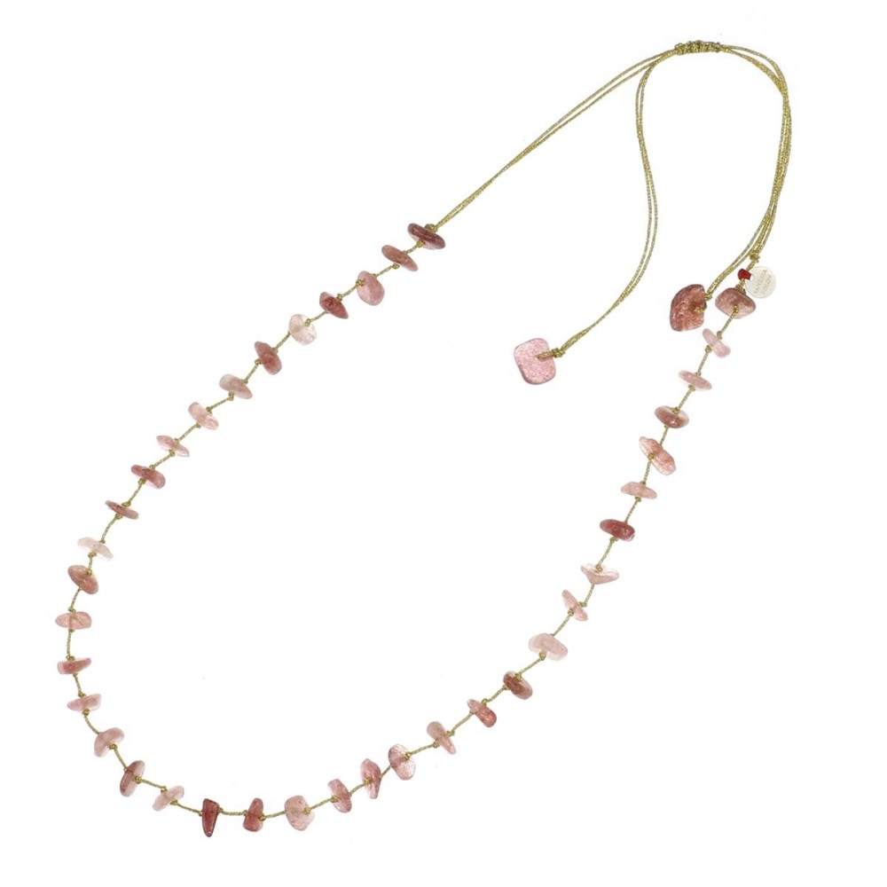 Collier quartz rose fil or