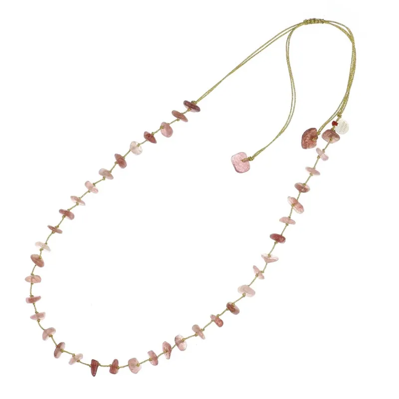 Collier quartz rose fil or