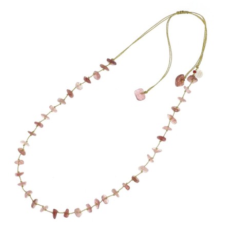 Collier quartz rose fil or
