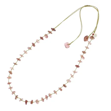 Collier quartz rose fil or