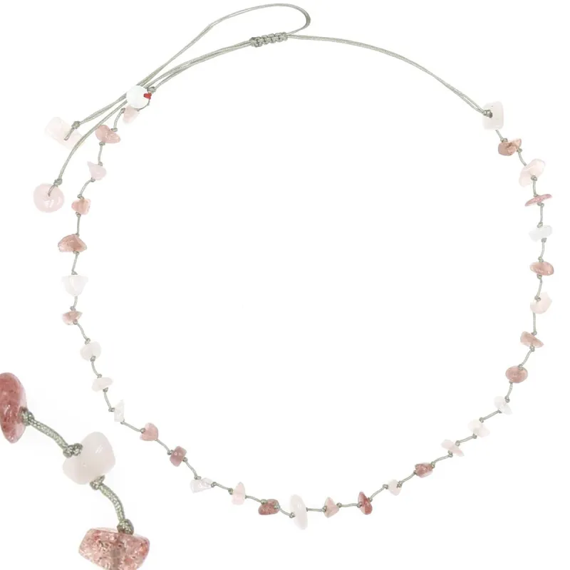 Collier Quartz rose fil gris
