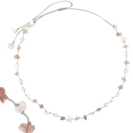 Collier Quartz rose fil gris