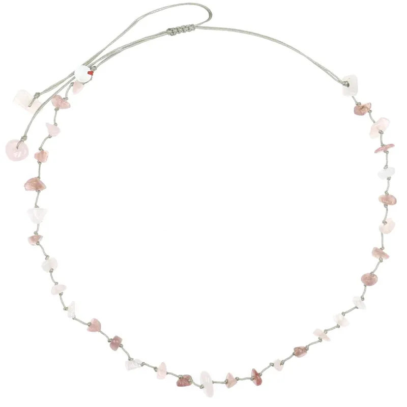 Collier Quartz rose fil gris
