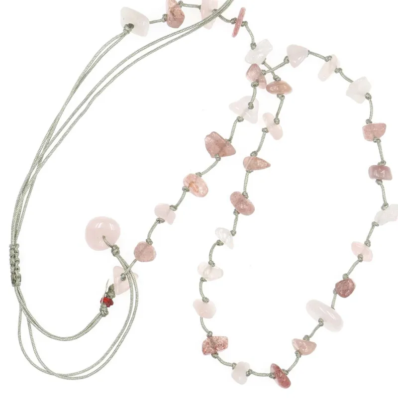 Collier Quartz rose fil gris