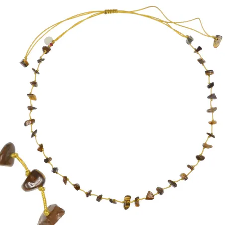 Collier Oeil de Tigre  sur fil moutarde vanessa simon