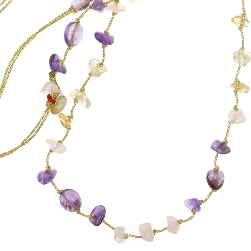 Collier Fil OR Quartz rose,Citrine, Améthyste vanessa simon