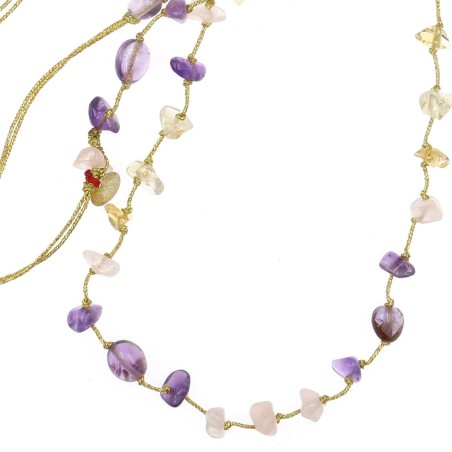 Collier Fil OR Quartz rose,Citrine, Améthyste vanessa simon