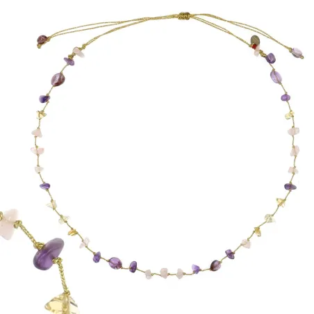 Collier Fil OR Quartz rose,Citrine, Améthyste vanessa simon