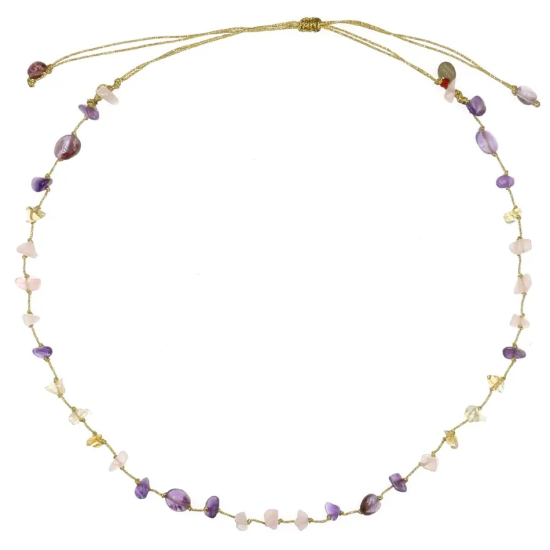 Collier Fil OR Quartz rose,Citrine, Améthyste vanessa simon