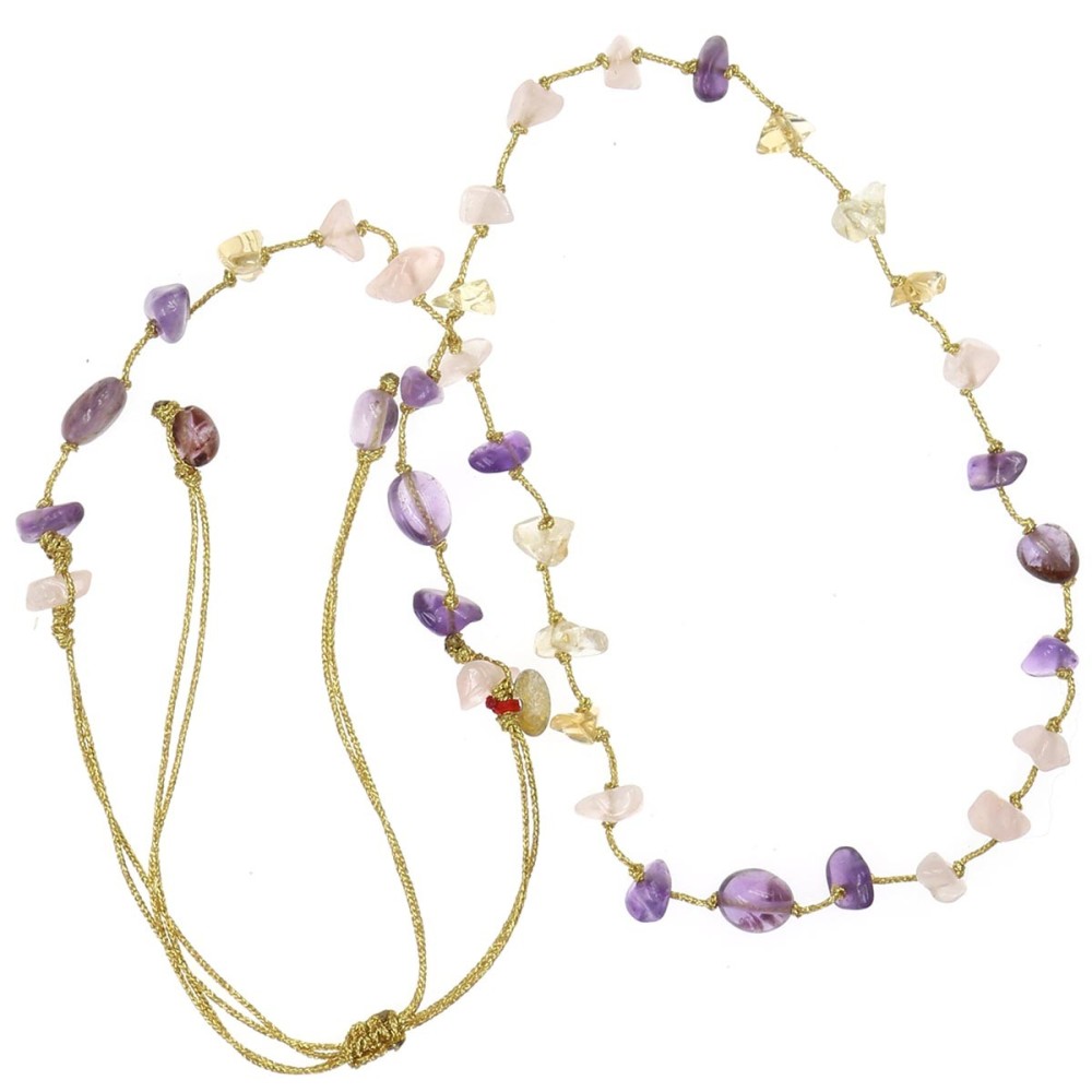 Collier Fil OR Quartz rose,Citrine, Améthyste vanessa simon