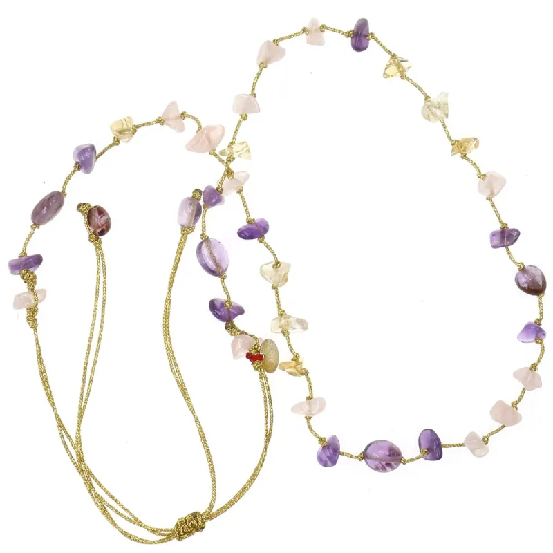 Collier Fil OR Quartz rose,Citrine, Améthyste vanessa simon