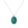 Collier fil argent médaillon GM émail vert et croix argent  vanessa simon