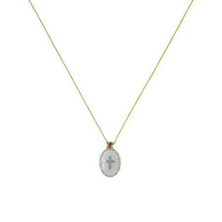 Collier fil argent médaillon PM émail blanc et croix argent vanessa simon