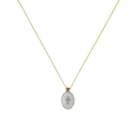 Collier fil argent médaillon PM émail blanc et croix argent vanessa simon
