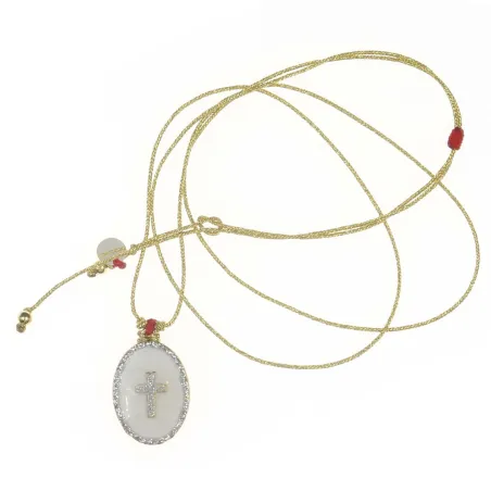 Collier fil argent médaillon GM émail blanc et croix argent vanessa simon