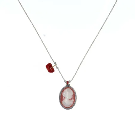 Collier fil argent médaillon PM corail orné d'un camé vanessa simon
