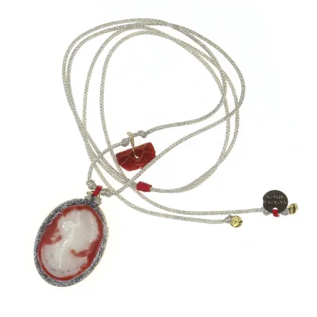 Collier fil or médaillonMM corail orné d'un camé vanessa simon