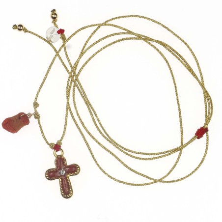 Collier avec croix émaillé corail vanessa simon