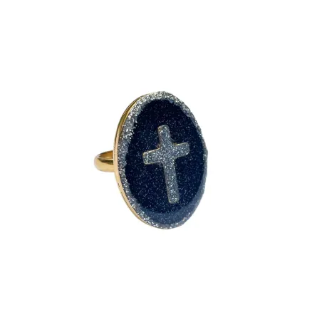 Bague émaillé GM Croix/ noir vanessa simon