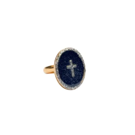 Bague émaillé noir PM croix vanessa simon