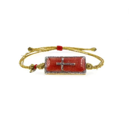 Bracelet plaque corail incrusté d'une croix
