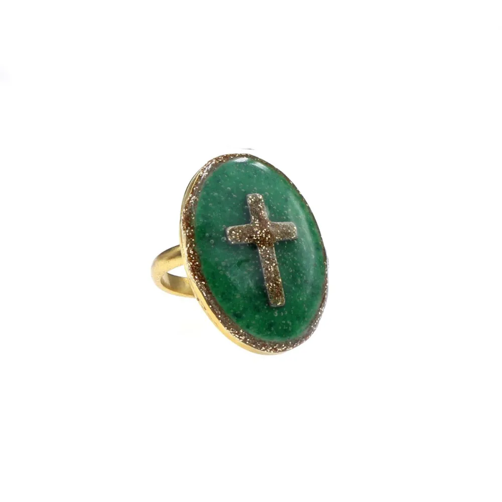 Bague GM Malachite /croix vanessa-simon