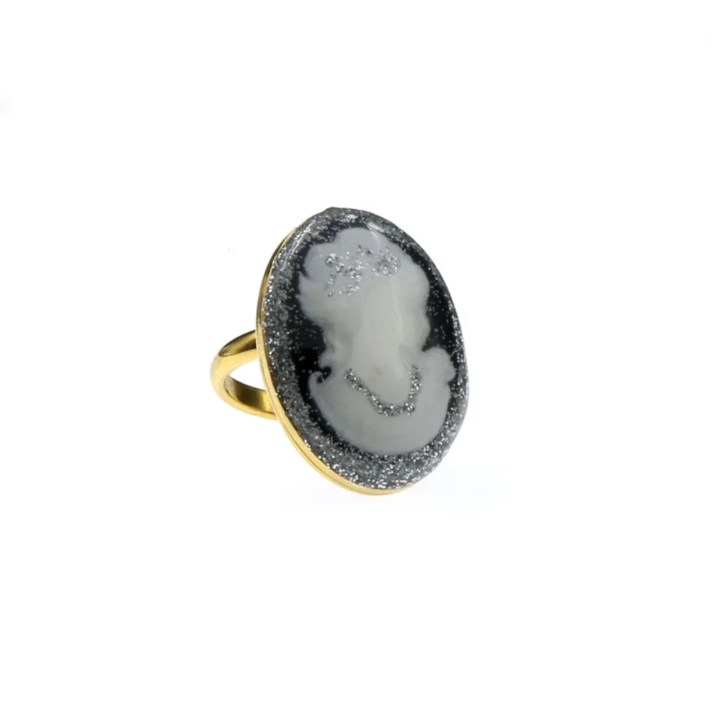 Bague GM Camé fond émaillé noir