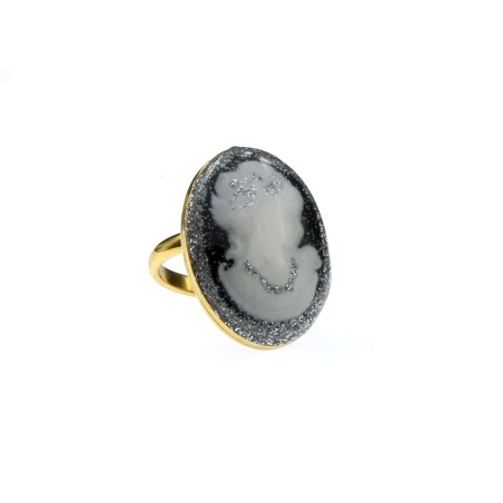 Bague GM Camé fond émaillé noir