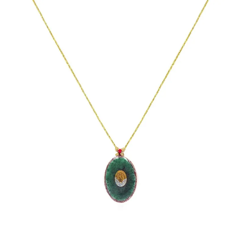 Collier fil or Madone fond Malachite