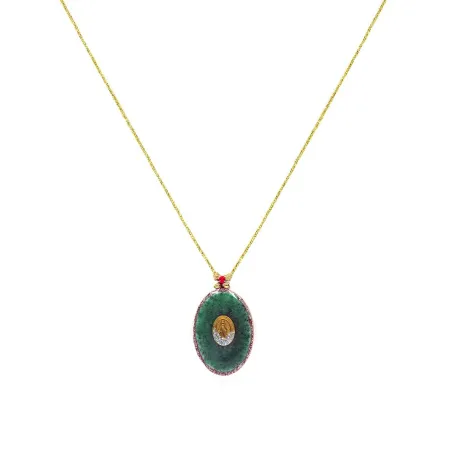 Collier fil or Madone fond Malachite
