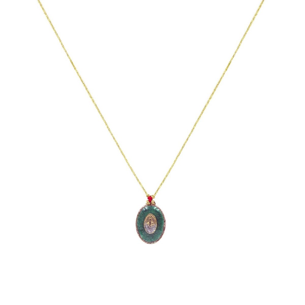 Collier fil or madone fond malachite PM vanessa simon