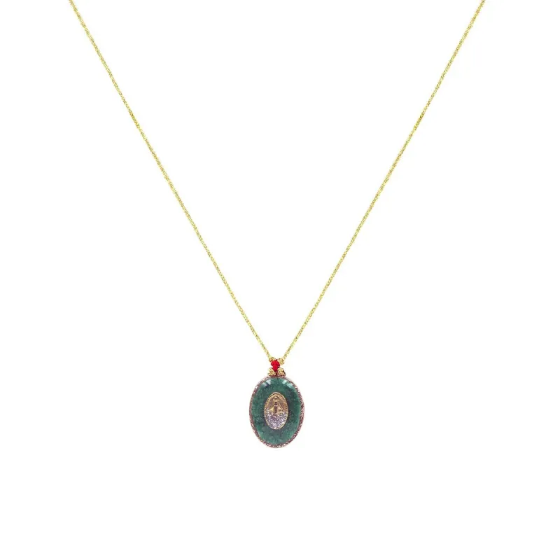 Collier fil or madone fond malachite PM vanessa simon