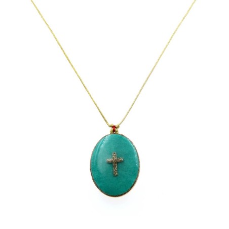 Collier fil or Croix fond Turquoise GM  vanessa simon
