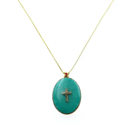 Collier fil or Croix fond Turquoise GM  vanessa simon