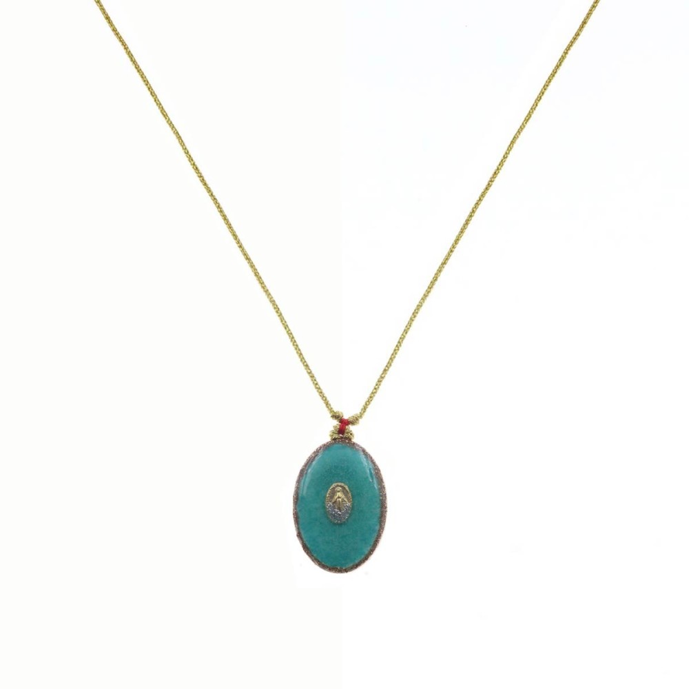 Collier fil or Croix fond Turquoise MM