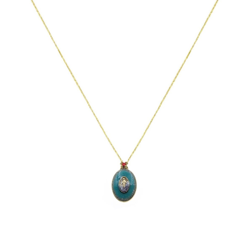 Collier fil or madone fond turquoise PM vanessa simon