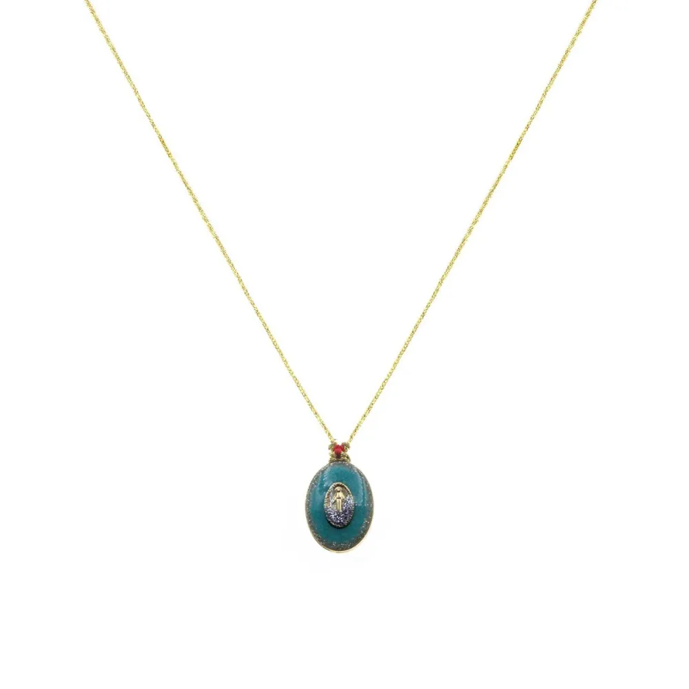 Collier fil or madone fond turquoise PM vanessa simon