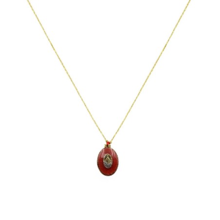 Collier fil or madone fond corail PM