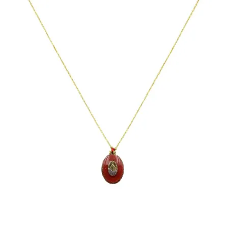 Collier fil or madone fond corail PM