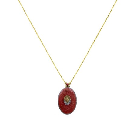 Collier fil or Madone fond corail MM