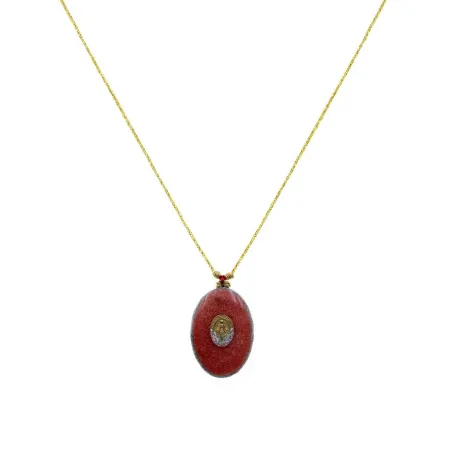 Collier fil or Madone fond corail MM