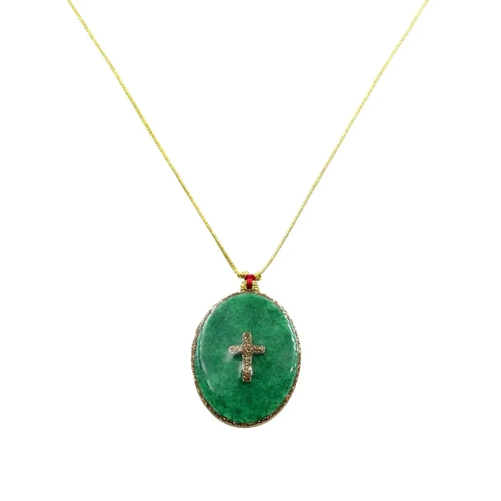 Collier fil or madone fond malachite PM vanessa simon