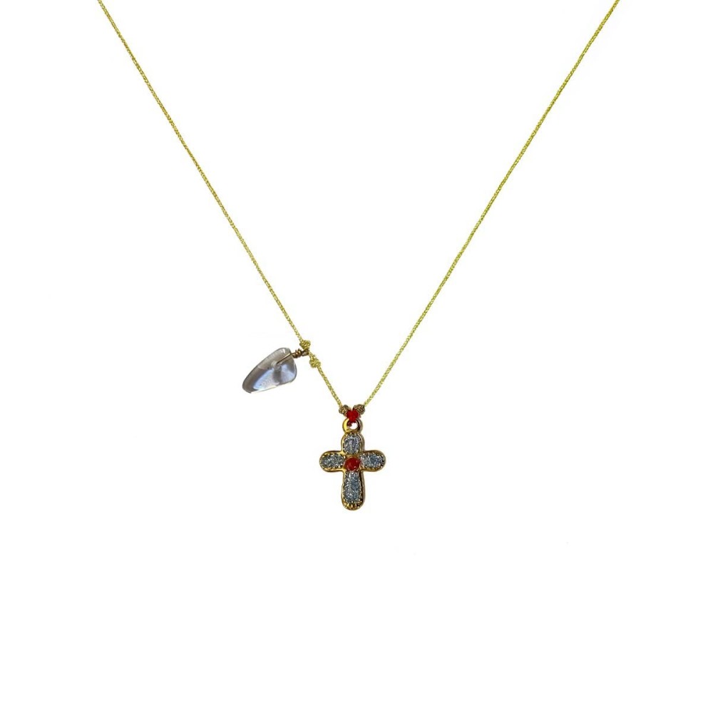 Collier avec croix émaillé corail vanessa simon