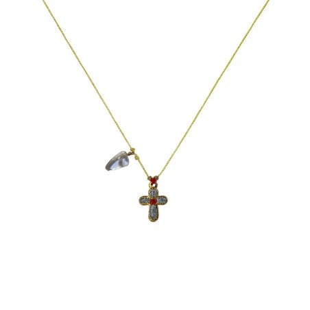 Collier avec croix émaillé corail vanessa simon