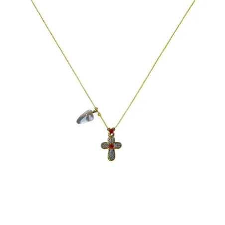 Collier avec croix émaillé corail vanessa simon