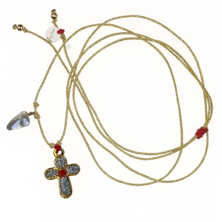 Collier avec croix émaillé corail vanessa simon
