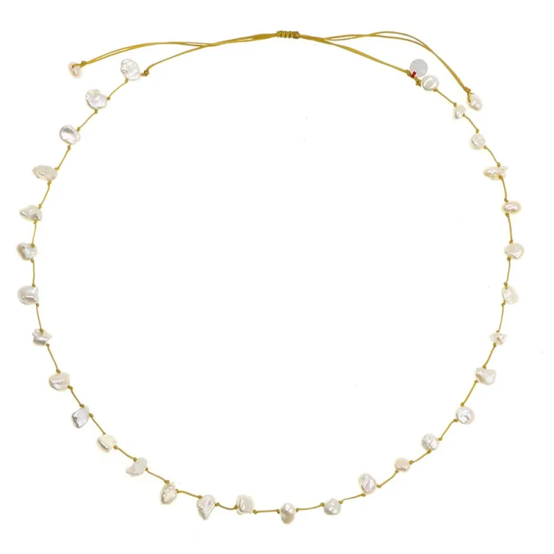 Collier vanessa simon Nacre baroque fil moutarde