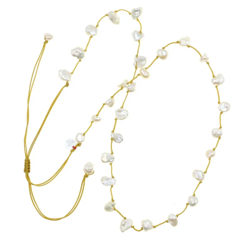 Collier vanessa simon Nacre baroque fil moutarde