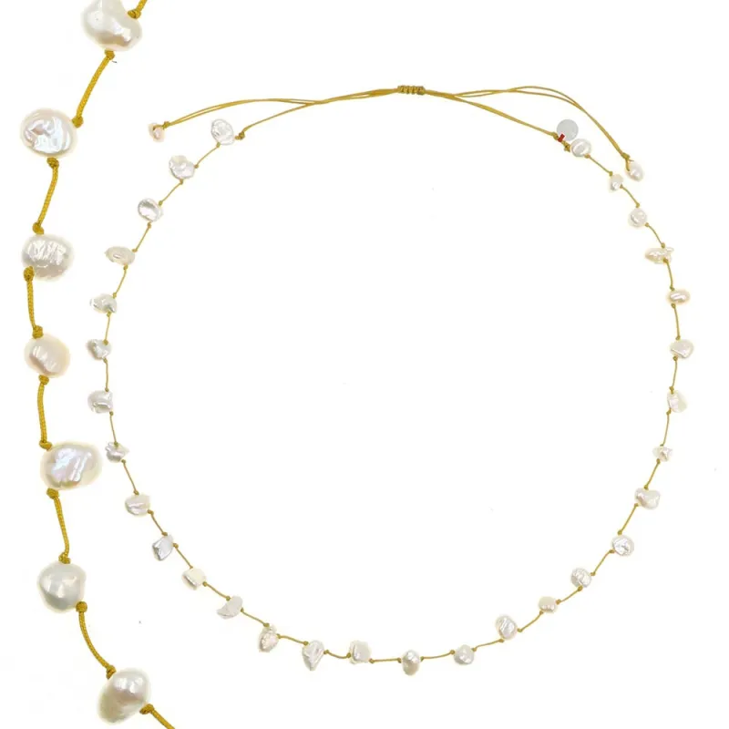 Collier vanessa simon Nacre baroque fil moutarde